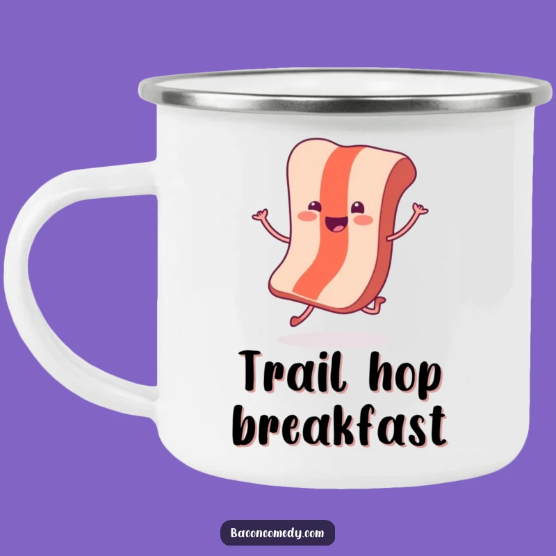 Funny Hopping Bacon Camping Mug: Cheerful Campfire Sips and Breakfast Fun