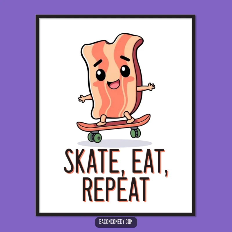Funny Bacon Skater Digital Art - Instant Cool Wall Decor