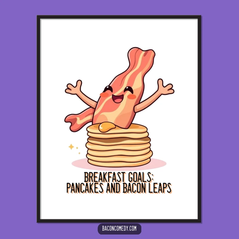 Free Printable Funny Bacon Wall Art: Pancake Leap downloadable gift for kitchen fun!