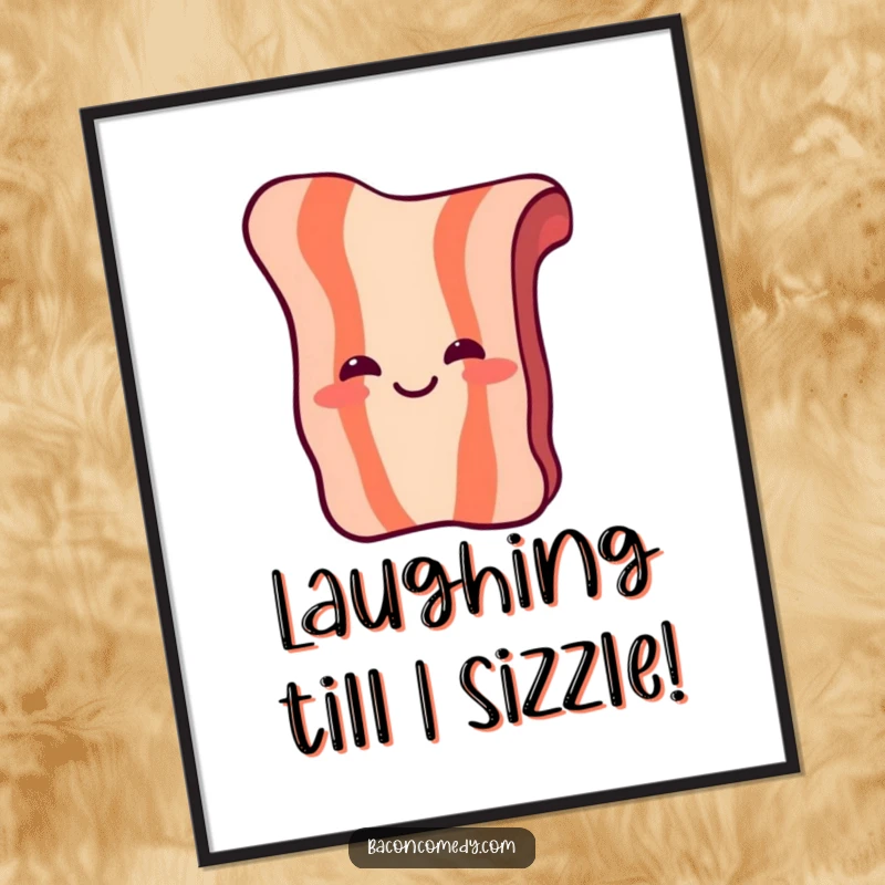 Funny Free Printable Wall Art: A piece of bacon with simple eyes and a mouth is depicted laughing heartily, spreading joy.