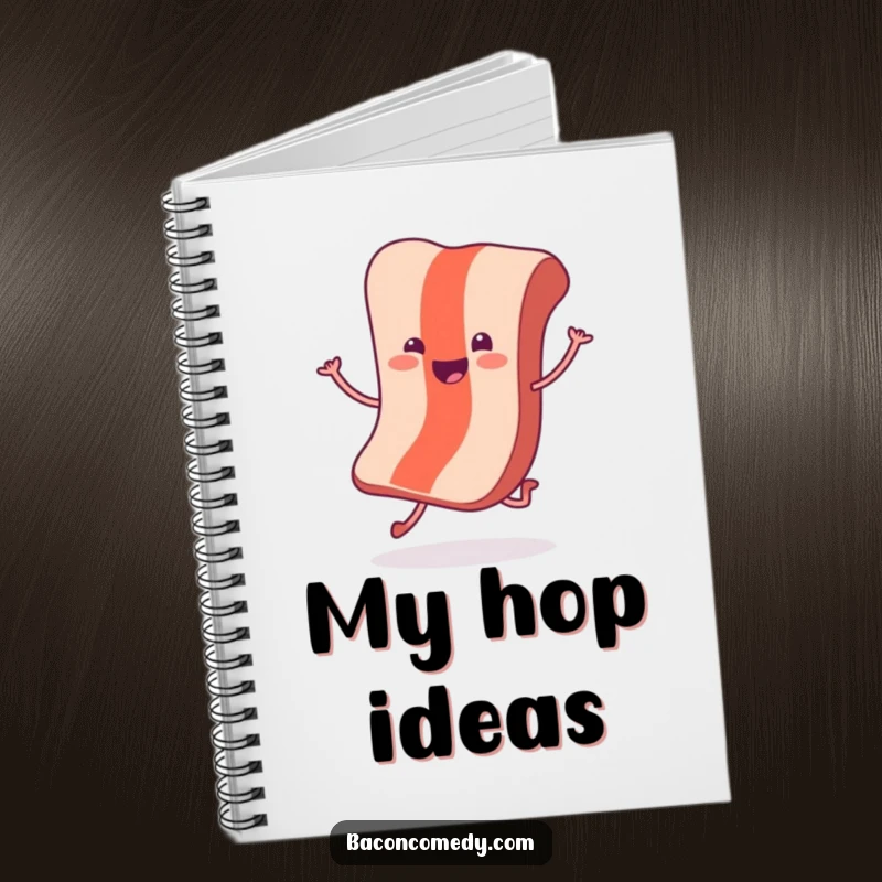 Funny Hopping Bacon Notebook: A cheerful bacon slice with tiny legs performs a joyful hop, for happy note-taking.