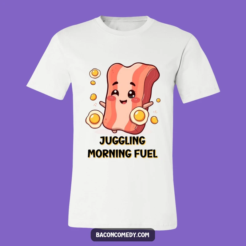 Funny Bacon Juggling T-Shirt: Witty Breakfast Humor for Foodie Fans